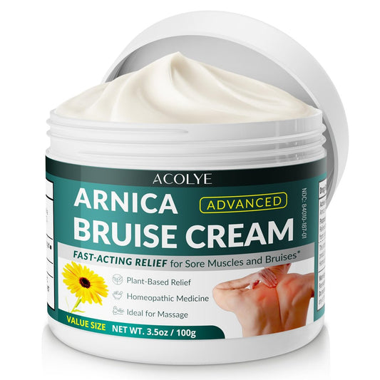 Acolye Arnica Creme für Blutergüsse und Schwellungen: Extra starke Arnica-Creme mit Vitaminen K, C, E für Senioren ab 55 – Schnelle Heilung für dünne Haut, 100 ml