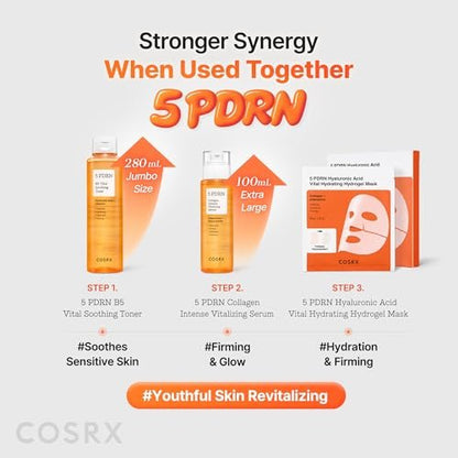 COSRX 5 PDRN Collagen Intense Vitalizing Serum – Korean Serum für straffe & leuchtende Haut mit Lachs-DNA, Centella, Lactobacillus PDRN & Kollagen (100 ml)
