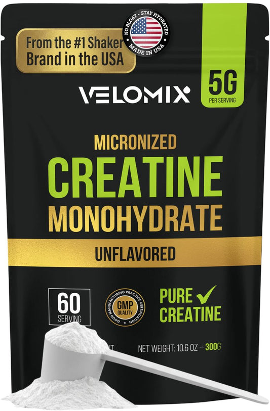 VELOMIX Mikronisiertes Kreatin-Monohydrat Pulver – 100% reines Kreatinpulver, ungewürzt und leicht zu mischen | Unterstützt Muskelwachstum, Erholung und Kraft | 5000mg pro Portion (5g) – 60 Portionen