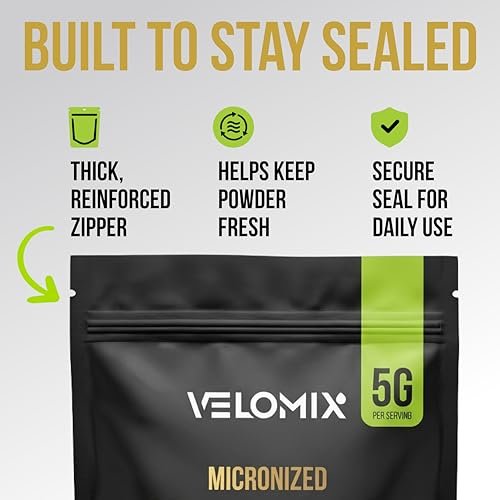 VELOMIX Mikronisiertes Kreatin-Monohydrat Pulver – 100% reines Kreatinpulver, ungewürzt und leicht zu mischen | Unterstützt Muskelwachstum, Erholung und Kraft | 5000mg pro Portion (5g) – 60 Portionen