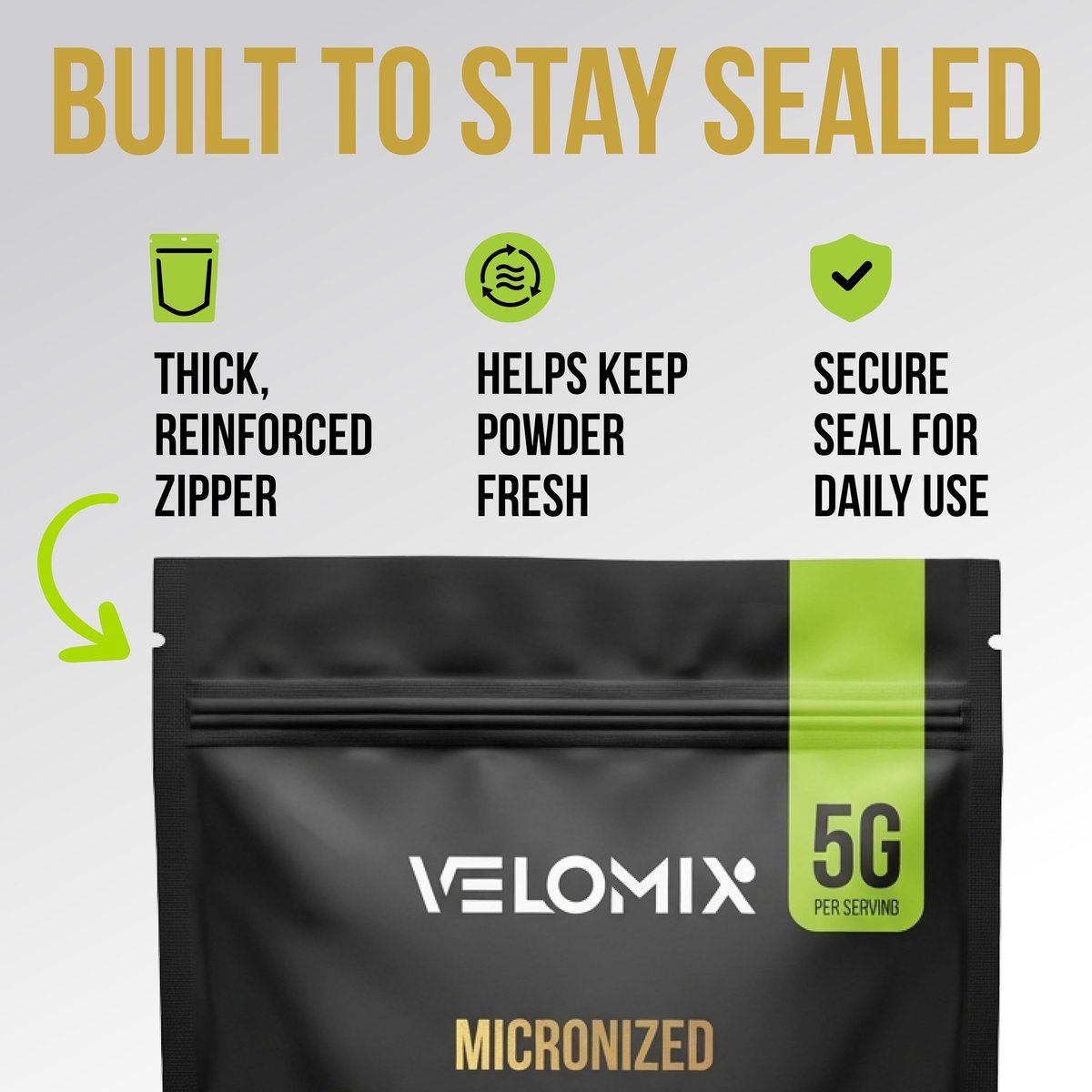 VELOMIX Mikronisiertes Kreatin-Monohydrat Pulver – 100% reines Kreatinpulver, ungewürzt und leicht zu mischen | Unterstützt Muskelwachstum, Erholung und Kraft | 5000mg pro Portion (5g) – 60 Portionen