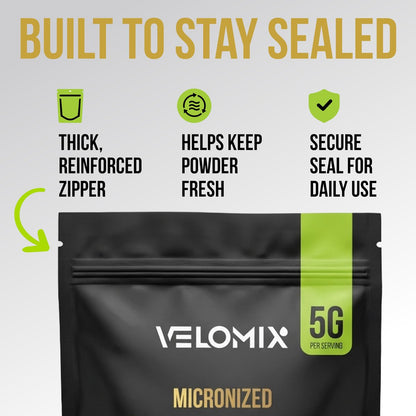 VELOMIX Mikronisiertes Kreatin-Monohydrat Pulver – 100% reines Kreatinpulver, ungewürzt und leicht zu mischen | Unterstützt Muskelwachstum, Erholung und Kraft | 5000mg pro Portion (5g) – 60 Portionen