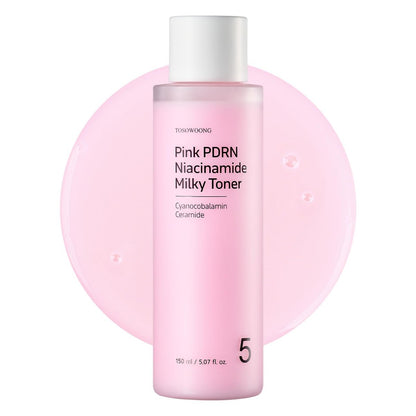 TOSOWOONG Pink PDRN Niacinamide Milky Toner – Feuchtigkeitsspendender Gesichtstoner mit Niacinamid 5%, Salmon DNA PDRN, 3 Ceramiden & 12 Peptiden für Glass Glow Haut, Koreanische Hautpflege, 150 ml