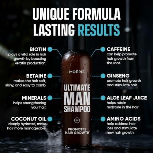 Moerie Ultimate Men Hair Growth Shampoo – Haarausfall Lösung für Männer mit Biotin und Rosmarin, Verdickendes Shampoo für dünner werdendes Haar – Ultimativer Boost für alle Haartypen