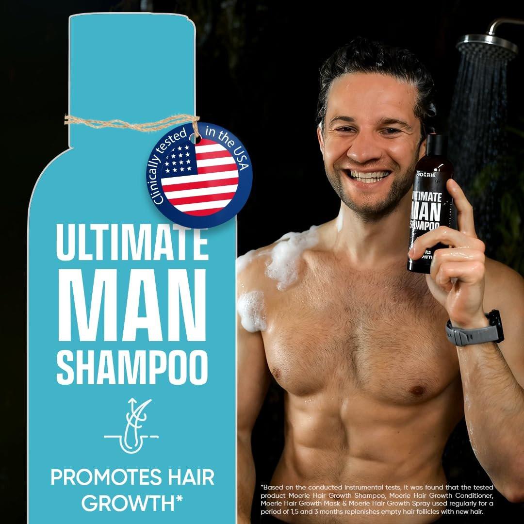 Moerie Ultimate Men Hair Growth Shampoo – Haarausfall Lösung für Männer mit Biotin und Rosmarin, Verdickendes Shampoo für dünner werdendes Haar – Ultimativer Boost für alle Haartypen