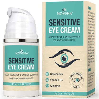 NOVEHA Feuchtigkeitscreme für die Augenpartie für empfindliche Haut (30 ml) – Augenpflege für trockene Augenlider & Augenringe, vegane Ceramid-Augencreme gegen feine Linien & Schwellungen, parfümfrei