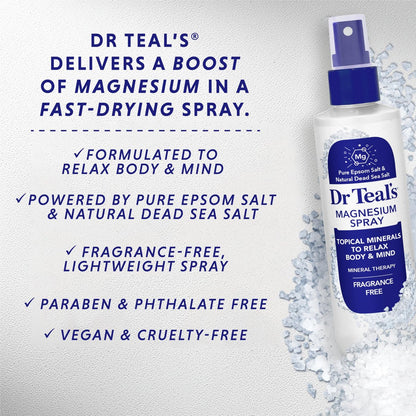 Dr Teal's Topisches Magnesiumspray mit natürlichem Totes Meer Salz, Duftfrei, 8 fl oz (2er-Pack)