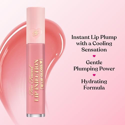 Too Faced Lip Injection Lip Gloss Cooling Instant Lip Plumper | Erzeugt sichtbares Volumen, Hydratation & Glanz | In hochglänzenden und schimmernden Farbtönen, Everything's Peachy, 0,2 Fl Oz
