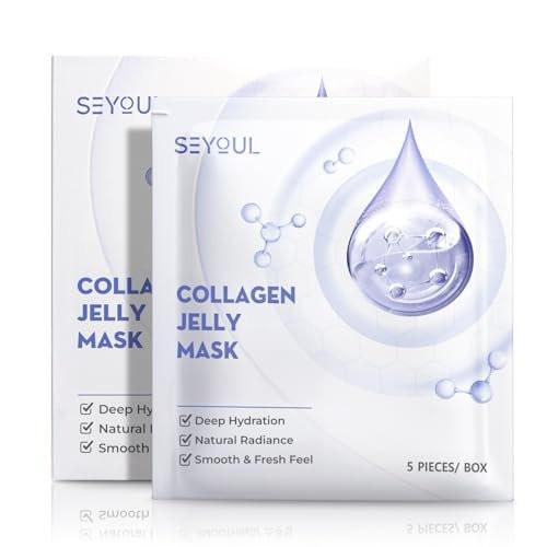 SEYOUL Collagen Jelly Mask – Mit 83% hydrolysiertem Kollagen & Niacinamid | Feuchtigkeitsspendende, erfrischende Essenz für alle Hauttypen – 5 Blätter