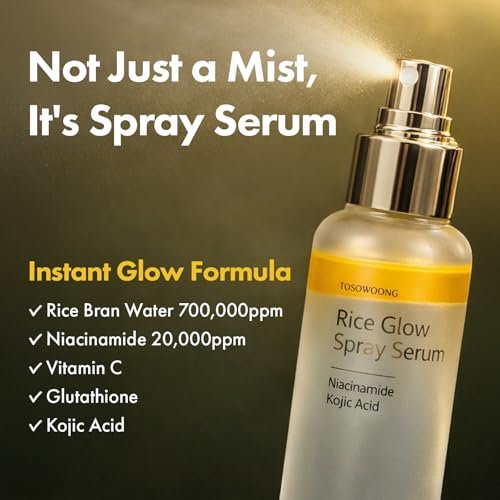 TOSOWOONG Rice Glow Spray Serum – 70 % Reisschalenwasser, Vitamin C, Kojisäure, Glutathion, Hyaluronsäure, PDRN – Feuchtigkeitsspendender All-in-One-Gesichtsspray für Glasglanz-Haut (100 ml)