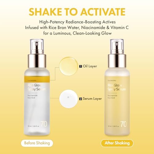 TOSOWOONG Rice Glow Spray Serum – 70 % Reisschalenwasser, Vitamin C, Kojisäure, Glutathion, Hyaluronsäure, PDRN – Feuchtigkeitsspendender All-in-One-Gesichtsspray für Glasglanz-Haut (100 ml)
