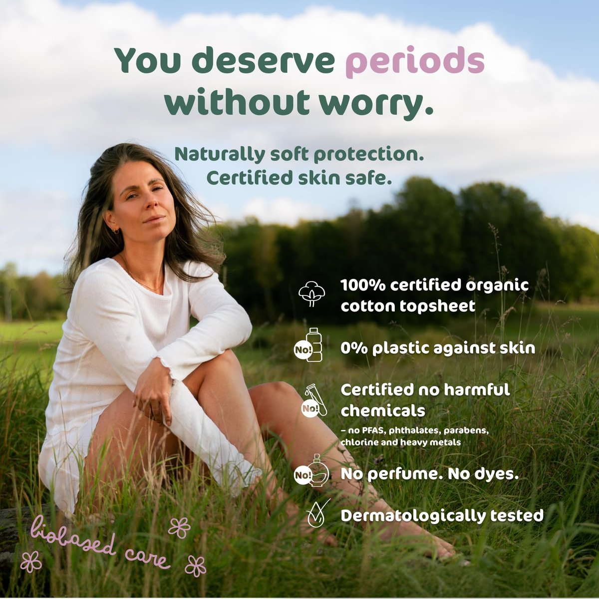Naty Bio Normal Damenbinden ohne Flügel – 100% zertifizierte Bio-Baumwoll-Auflage, hautfreundlich, ohne Parfüm, 0% konventionelles Plastik, saugstarker Schutz, 14 Stück
