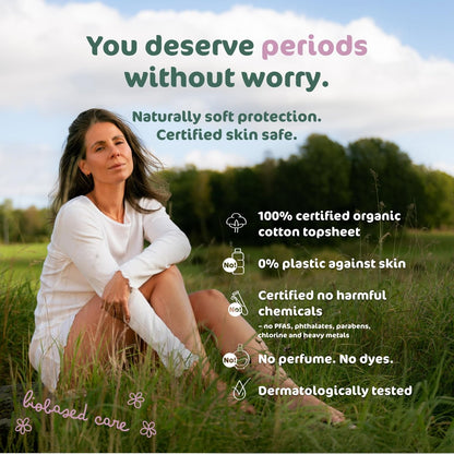 Naty Bio Normal Damenbinden ohne Flügel – 100% zertifizierte Bio-Baumwoll-Auflage, hautfreundlich, ohne Parfüm, 0% konventionelles Plastik, saugstarker Schutz, 14 Stück