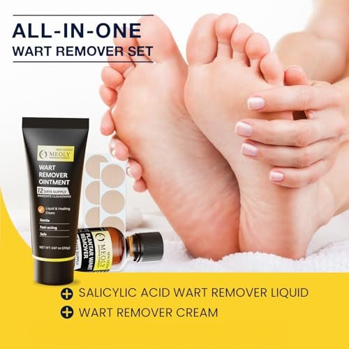 MEOLY Plantar Warzen Entferner Set: Maximale Stärke Salicylsäure Warzenpflaster mit 12 dicken Polsterpads