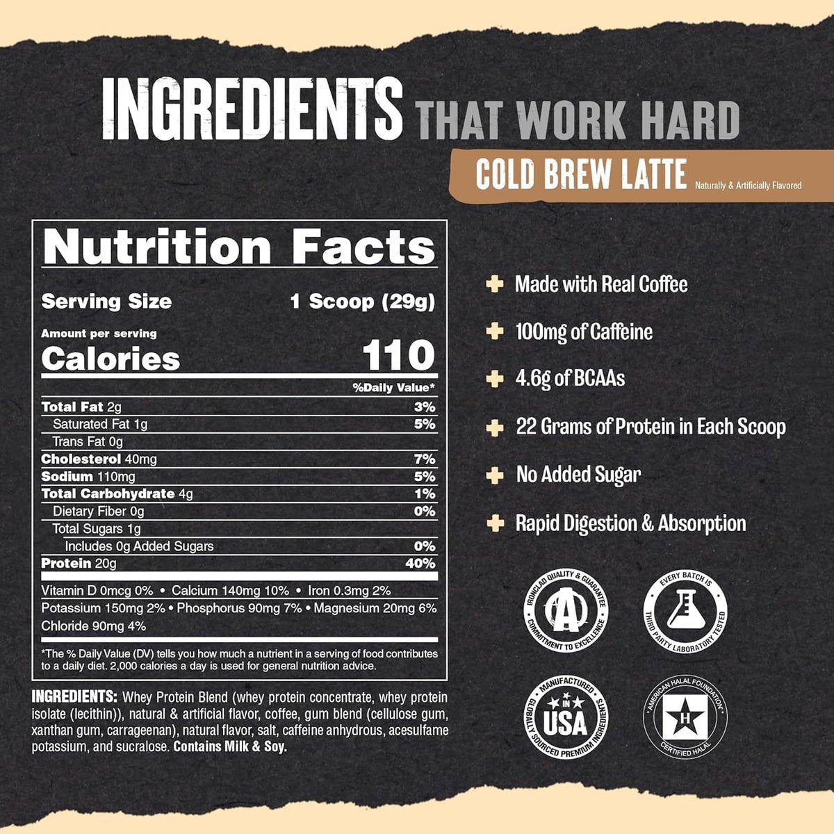Animal 100% Whey Protein Proben & 25oz BPA-freier Shaker – Instant Eiskaffee Whey mit 20g Protein, 120mg Koffein, Mahlzeitenersatz mit BCAA – Cold Brew Latte, 3 Einzelportionen