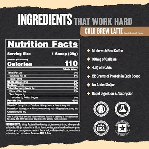 Animal 100% Whey Protein Proben & 25oz BPA-freier Shaker – Instant Eiskaffee Whey mit 20g Protein, 120mg Koffein, Mahlzeitenersatz mit BCAA – Cold Brew Latte, 3 Einzelportionen