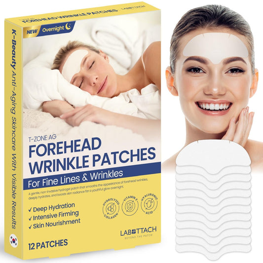 Wooshin Labottach Stirnfaltenpflaster Über Nacht 12 Stück - Koreanische Hydrogel Anti-Faltenpflaster mit Kollagen, Hyaluronsäure und Vitamin E für Stirnfalten