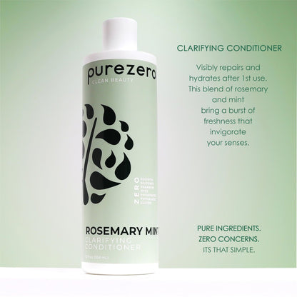 Purezero Rosmarin Minze Klärendes Shampoo & Conditioner Set – Silikonfreies, veganes Duo für ausgewogene Kopfhaut, Rückstandsentfernung & frisches Minz-Finish – Sulfatfrei, Parabenfrei, Tierversuchsfrei, 2×12 oz