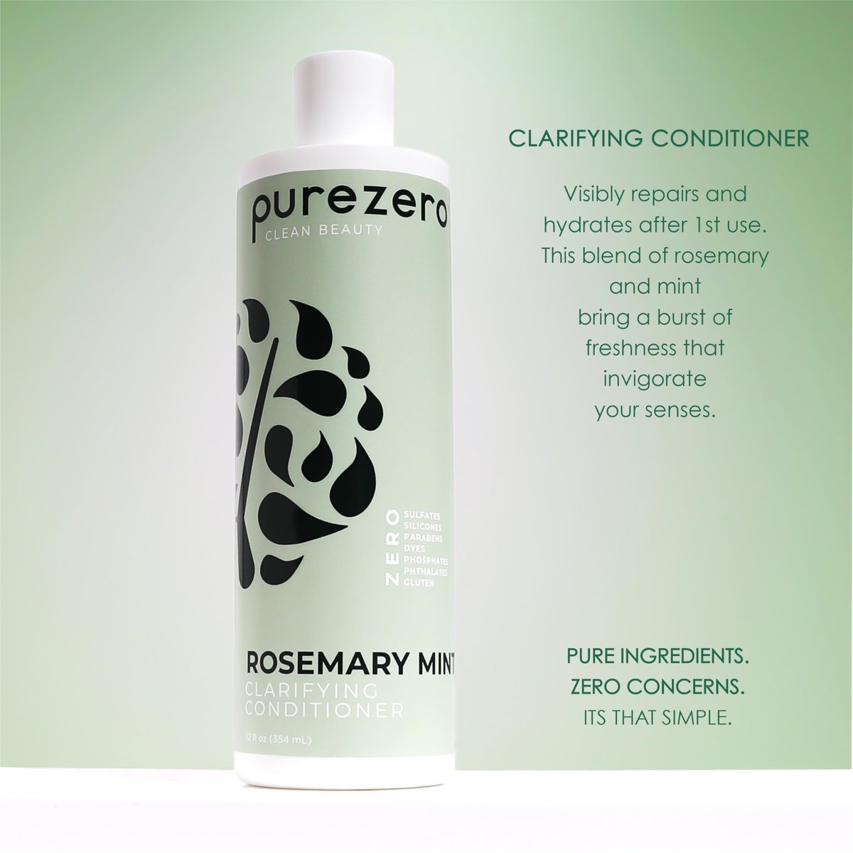 Purezero Rosmarin Minze Klärendes Shampoo & Conditioner Set – Silikonfreies, veganes Duo für ausgewogene Kopfhaut, Rückstandsentfernung & frisches Minz-Finish – Sulfatfrei, Parabenfrei, Tierversuchsfrei, 2×12 oz