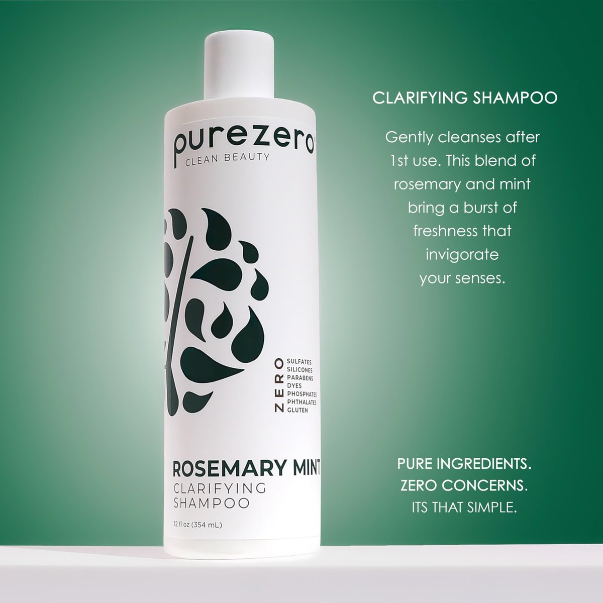 Purezero Rosmarin Minze Klärendes Shampoo & Conditioner Set – Silikonfreies, veganes Duo für ausgewogene Kopfhaut, Rückstandsentfernung & frisches Minz-Finish – Sulfatfrei, Parabenfrei, Tierversuchsfrei, 2×12 oz