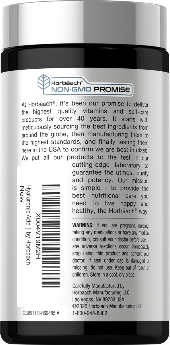 Horbäach Hyaluronsäure Kapseln | 100 mg | 120 Kapseln | Non-GMO, Glutenfrei