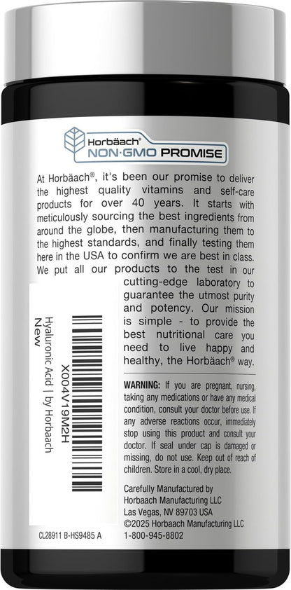 Horbäach Hyaluronsäure Kapseln | 100 mg | 120 Kapseln | Non-GMO, Glutenfrei
