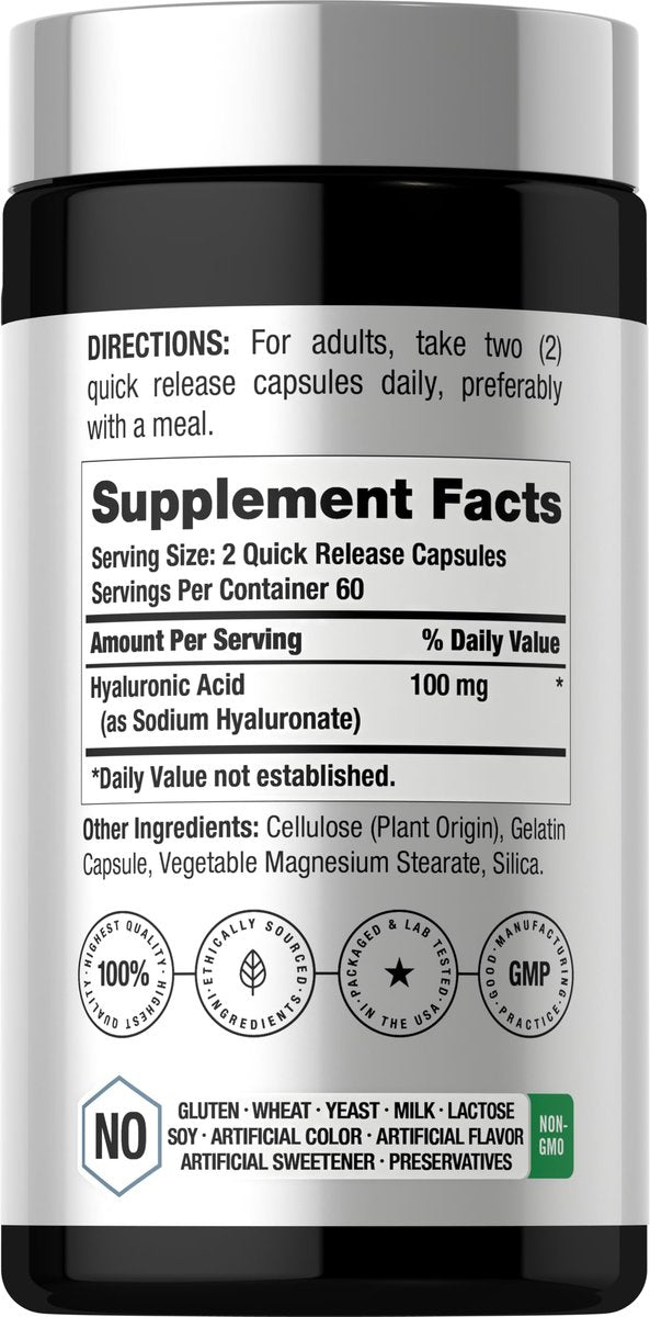 Horbäach Hyaluronsäure Kapseln | 100 mg | 120 Kapseln | Non-GMO, Glutenfrei