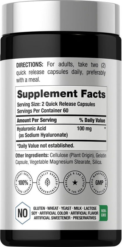 Horbäach Hyaluronsäure Kapseln | 100 mg | 120 Kapseln | Non-GMO, Glutenfrei