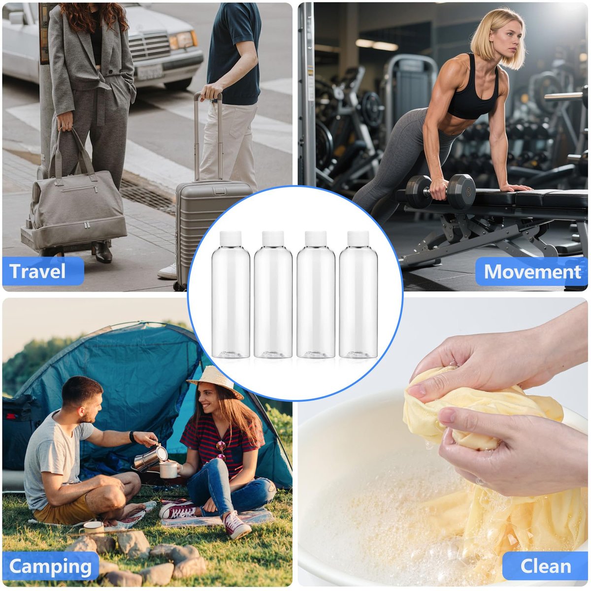 AskBed 4er-Pack 3,4 oz (100 ml) Klare Plastik-Shot-Flaschen mit Verschluss – Reiseflaschen für Gesundheit, Immunität, Wellness, Proben – Perfekt für Ingwersaft und Körperpflege unterwegs