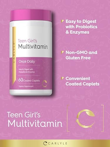Carlyle Teen Multivitamin für Mädchen | 60 Kapseln | Einmal täglich | Leicht verdaulich mit Probiotika & Enzymen | Mit Eisen | Non-GMO, Glutenfrei