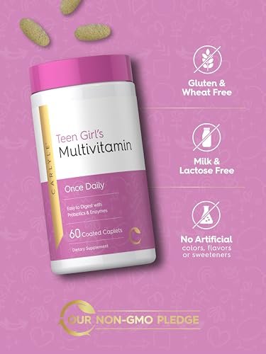 Carlyle Teen Multivitamin für Mädchen | 60 Kapseln | Einmal täglich | Leicht verdaulich mit Probiotika & Enzymen | Mit Eisen | Non-GMO, Glutenfrei