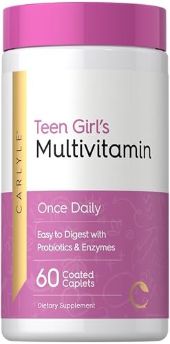 Carlyle Teen Multivitamin für Mädchen | 60 Kapseln | Einmal täglich | Leicht verdaulich mit Probiotika & Enzymen | Mit Eisen | Non-GMO, Glutenfrei