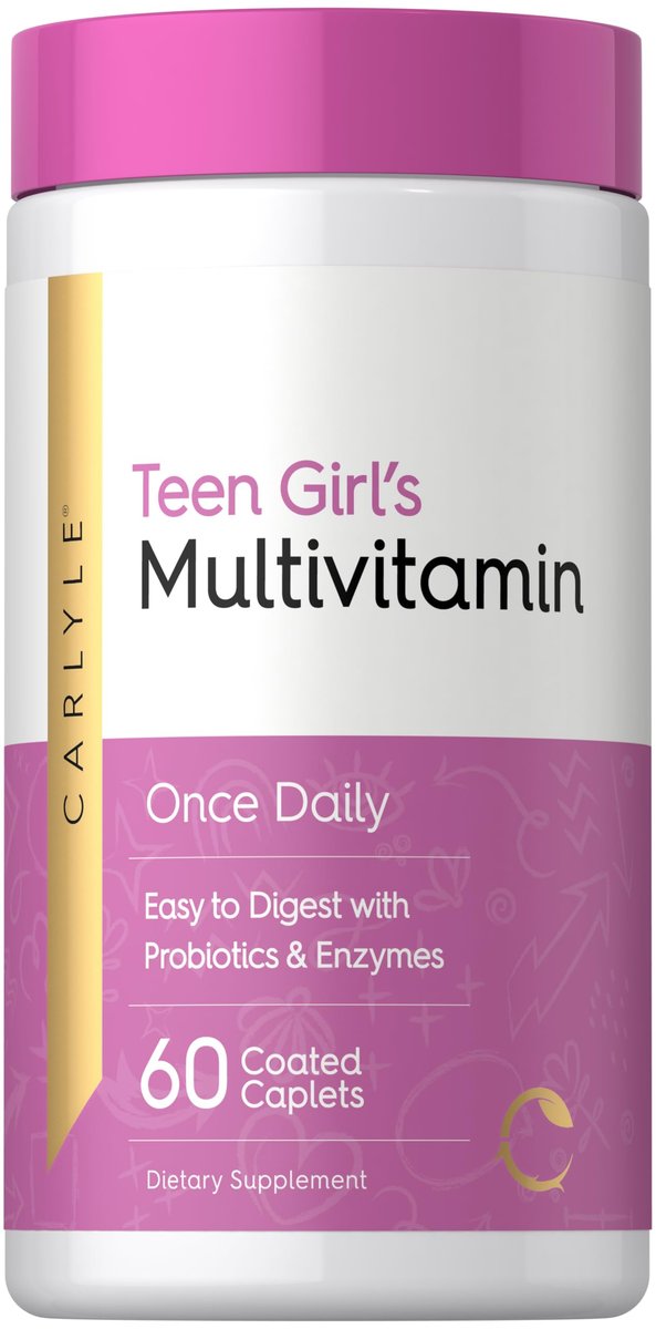 Carlyle Teen Multivitamin für Mädchen | 60 Kapseln | Einmal täglich | Leicht verdaulich mit Probiotika & Enzymen | Mit Eisen | Non-GMO, Glutenfrei