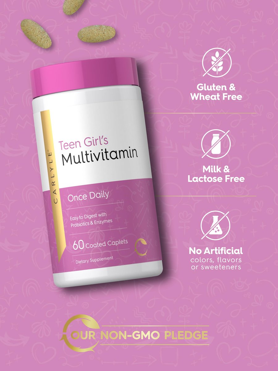 Carlyle Teen Multivitamin für Mädchen | 60 Kapseln | Einmal täglich | Leicht verdaulich mit Probiotika & Enzymen | Mit Eisen | Non-GMO, Glutenfrei