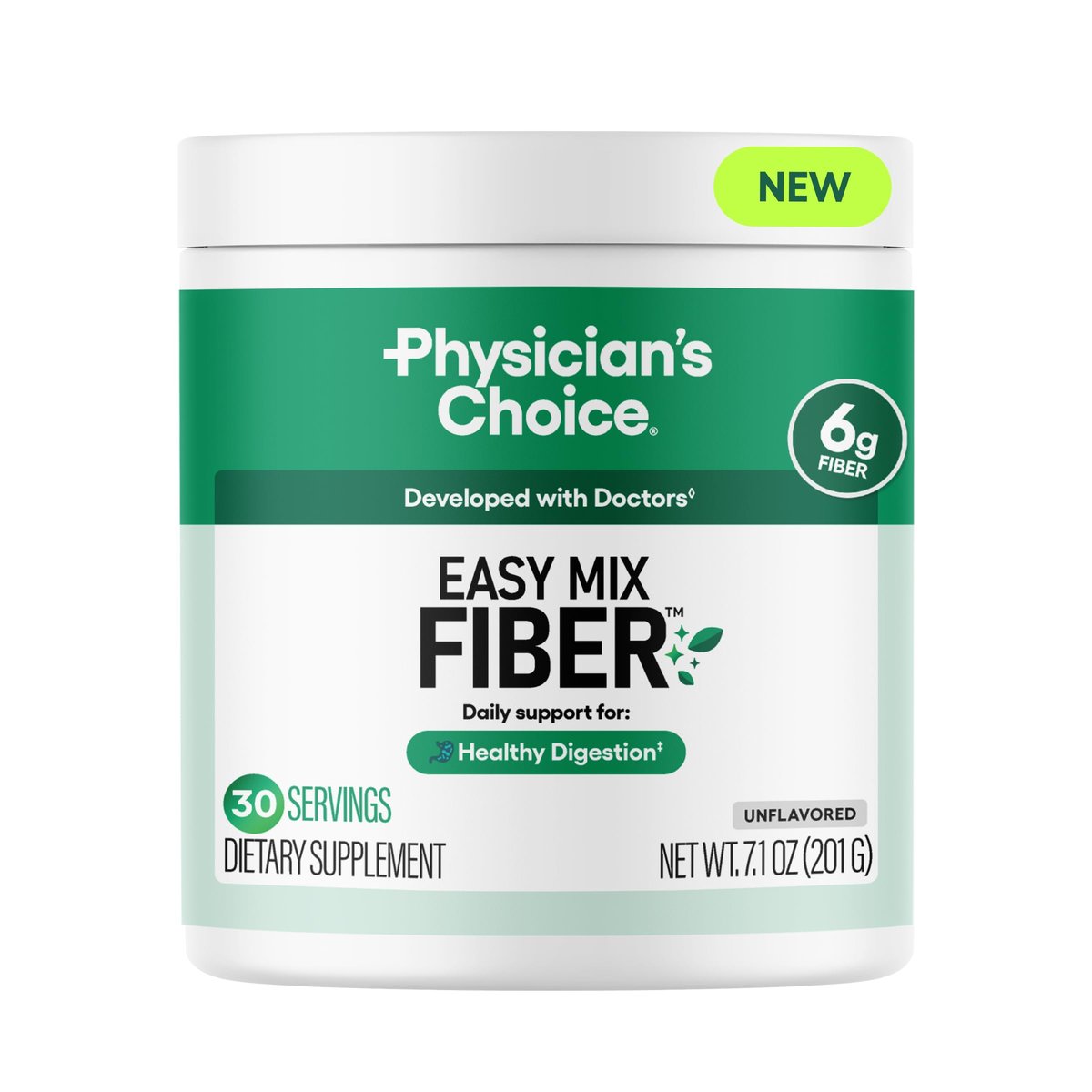 Physician's CHOICE Easy Mix Fiber für GLP-1 Unterstützung - Ohne Körnung & Zuckerfrei - Tägliches präbiotisches lösliches Ballaststoffpulver - Verdauungsgesundheit & Regelmäßigkeit - für Frauen und Männer - Ungeschmackvoll - 7,1 Unzen