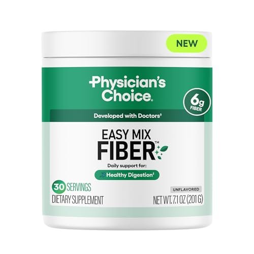 Physician's CHOICE Easy Mix Fiber für GLP-1 Unterstützung - Ohne Körnung & Zuckerfrei - Tägliches präbiotisches lösliches Ballaststoffpulver - Verdauungsgesundheit & Regelmäßigkeit - für Frauen und Männer - Ungeschmackvoll - 7,1 Unzen