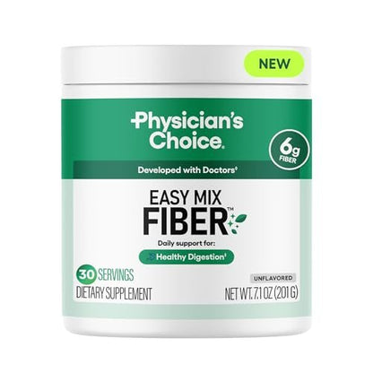 Physician's CHOICE Easy Mix Fiber für GLP-1 Unterstützung - Ohne Körnung & Zuckerfrei - Tägliches präbiotisches lösliches Ballaststoffpulver - Verdauungsgesundheit & Regelmäßigkeit - für Frauen und Männer - Ungeschmackvoll - 7,1 Unzen