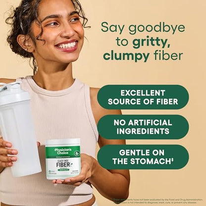 Physician's CHOICE Easy Mix Fiber für GLP-1 Unterstützung - Ohne Körnung & Zuckerfrei - Tägliches präbiotisches lösliches Ballaststoffpulver - Verdauungsgesundheit & Regelmäßigkeit - für Frauen und Männer - Ungeschmackvoll - 7,1 Unzen
