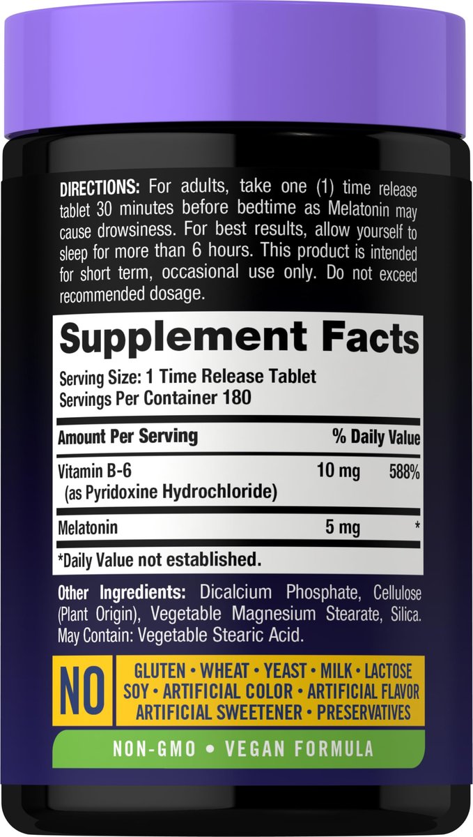 Carlyle Melatonin 5mg | 180 Tabletten mit verzögerter Freisetzung | Nahrungsergänzungsmittel für durchgehenden Schlaf | Vegan, Non-GMO, glutenfrei