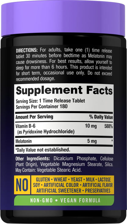 Carlyle Melatonin 5mg | 180 Tabletten mit verzögerter Freisetzung | Nahrungsergänzungsmittel für durchgehenden Schlaf | Vegan, Non-GMO, glutenfrei