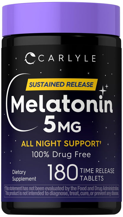 Carlyle Melatonin 5mg | 180 Tabletten mit verzögerter Freisetzung | Nahrungsergänzungsmittel für durchgehenden Schlaf | Vegan, Non-GMO, glutenfrei