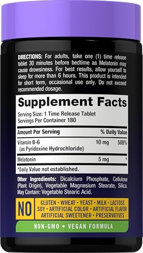 Carlyle Melatonin 5mg | 180 Tabletten mit verzögerter Freisetzung | Nahrungsergänzungsmittel für durchgehenden Schlaf | Vegan, Non-GMO, glutenfrei