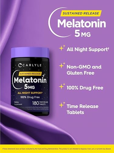 Carlyle Melatonin 5mg | 180 Tabletten mit verzögerter Freisetzung | Nahrungsergänzungsmittel für durchgehenden Schlaf | Vegan, Non-GMO, glutenfrei