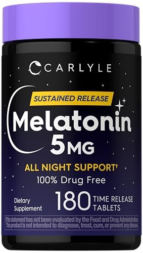 Carlyle Melatonin 5mg | 180 Tabletten mit verzögerter Freisetzung | Nahrungsergänzungsmittel für durchgehenden Schlaf | Vegan, Non-GMO, glutenfrei