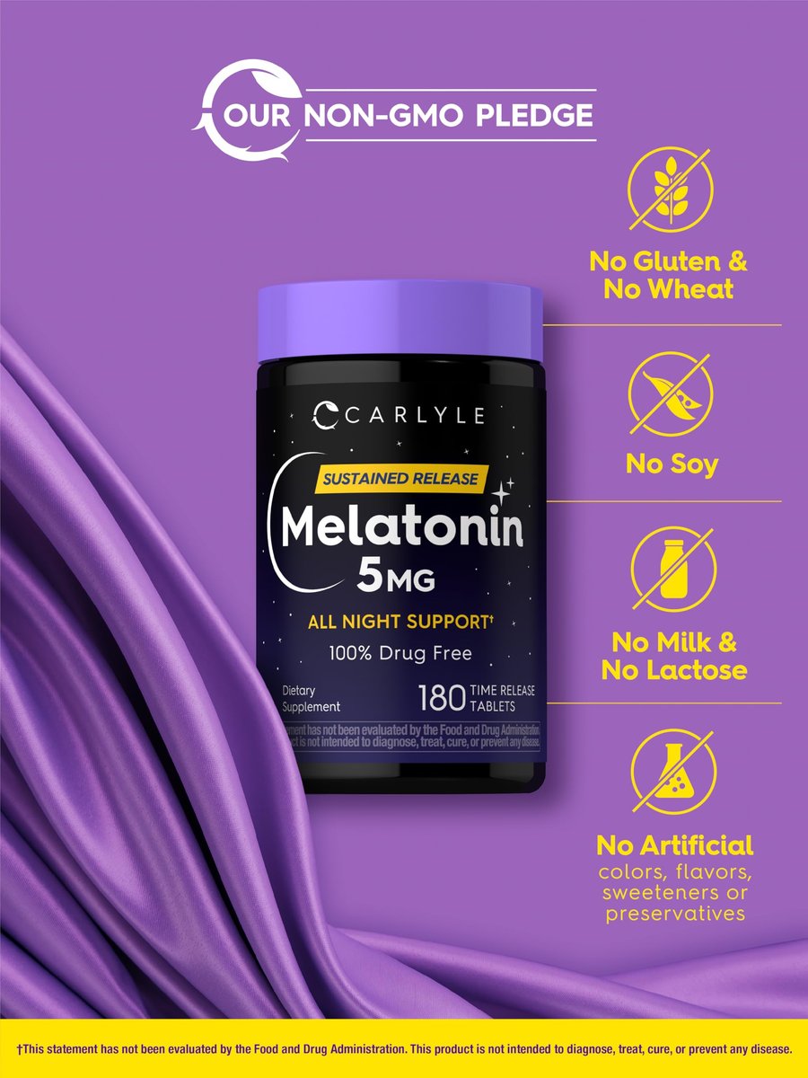 Carlyle Melatonin 5mg | 180 Tabletten mit verzögerter Freisetzung | Nahrungsergänzungsmittel für durchgehenden Schlaf | Vegan, Non-GMO, glutenfrei
