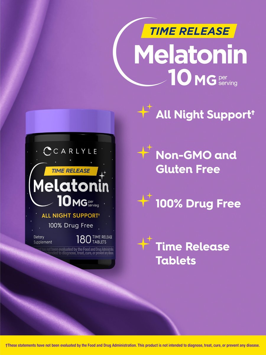 Carlyle Melatonin 10 mg | 180 Tabletten mit verlängerter Wirkstofffreisetzung | Unterstützung für die ganze Nacht | mit Vitamin B6 | 100 % arzneimittelfreies Nahrungsergänzungsmittel | Vegan, Non-GMO, Glutenfrei