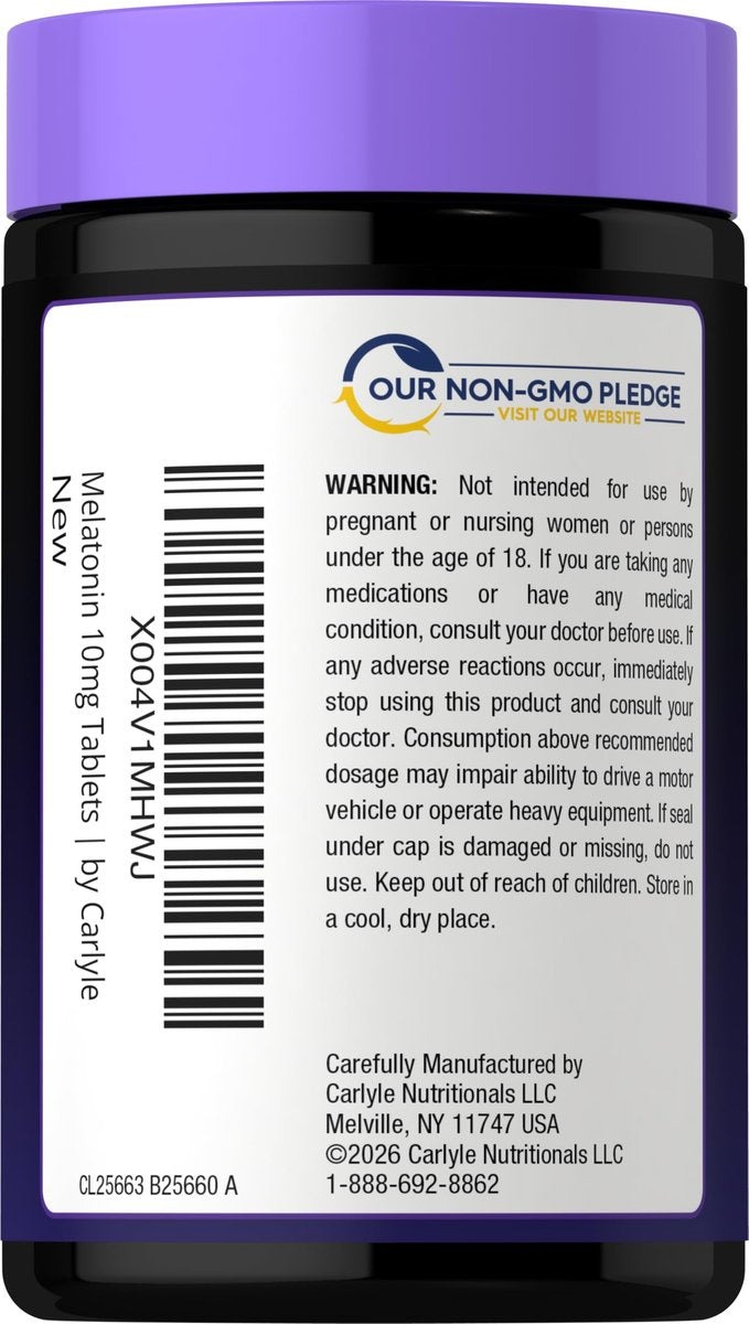 Carlyle Melatonin 10 mg | 180 Tabletten mit verlängerter Wirkstofffreisetzung | Unterstützung für die ganze Nacht | mit Vitamin B6 | 100 % arzneimittelfreies Nahrungsergänzungsmittel | Vegan, Non-GMO, Glutenfrei