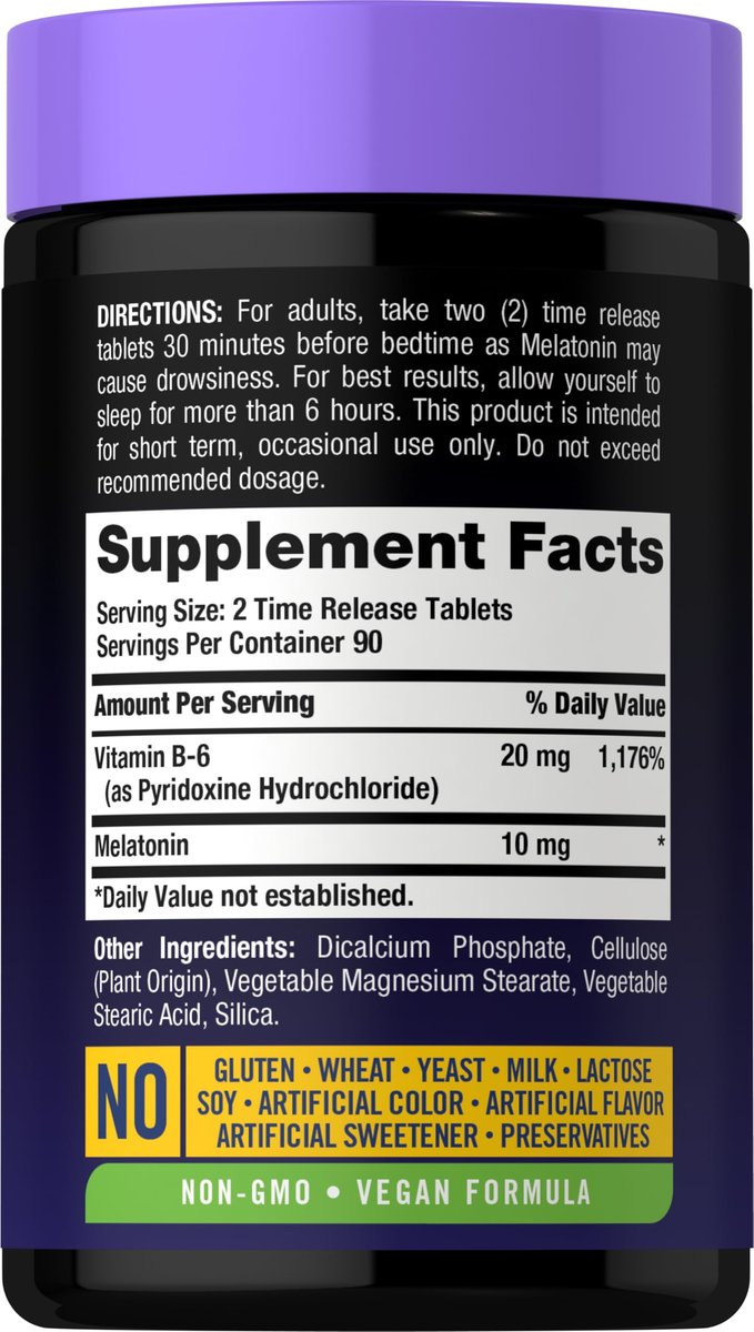Carlyle Melatonin 10 mg | 180 Tabletten mit verlängerter Wirkstofffreisetzung | Unterstützung für die ganze Nacht | mit Vitamin B6 | 100 % arzneimittelfreies Nahrungsergänzungsmittel | Vegan, Non-GMO, Glutenfrei