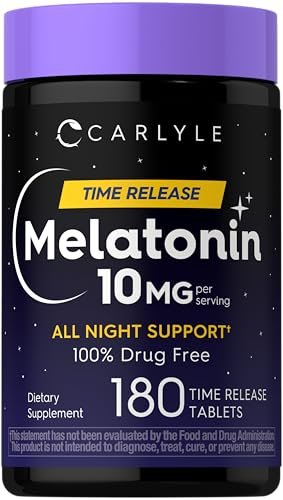 Carlyle Melatonin 10 mg | 180 Tabletten mit verlängerter Wirkstofffreisetzung | Unterstützung für die ganze Nacht | mit Vitamin B6 | 100 % arzneimittelfreies Nahrungsergänzungsmittel | Vegan, Non-GMO, Glutenfrei