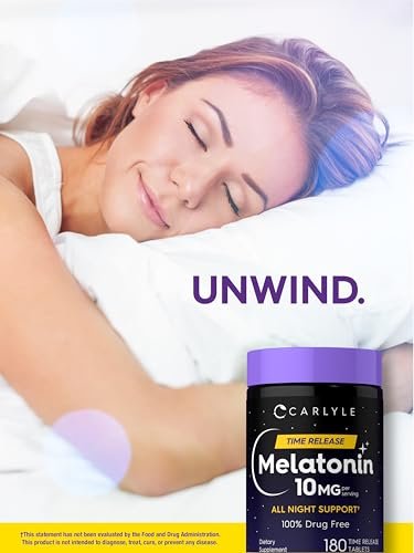 Carlyle Melatonin 10 mg | 180 Tabletten mit verlängerter Wirkstofffreisetzung | Unterstützung für die ganze Nacht | mit Vitamin B6 | 100 % arzneimittelfreies Nahrungsergänzungsmittel | Vegan, Non-GMO, Glutenfrei
